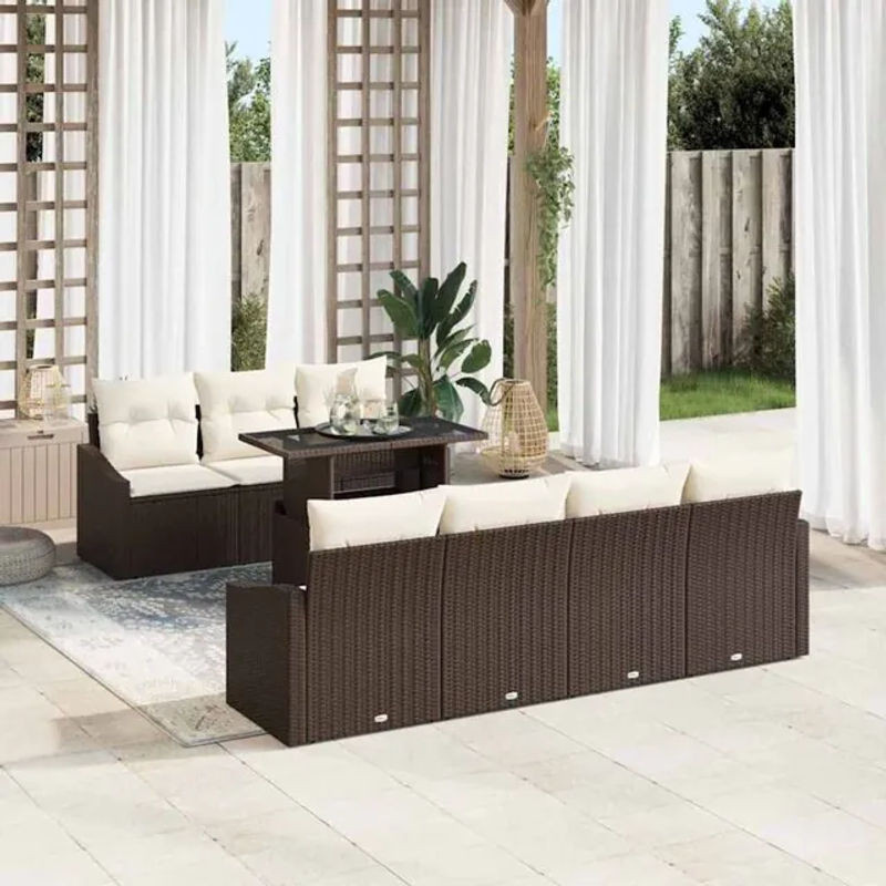 Vidaxl Garten-Sofa-Set aus Polyrattan mit 8 Teilen in Braun und Beige, B/T/H: 100 x 55 x 73 cm - Bild 1