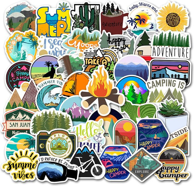 50 Stück Outdoor Wald Bäume Aufkleber wasserdichte Graffiti Sticker in Multicolour für Laptop, Gitarre, Gepäck und Fahrrad - Bild 1