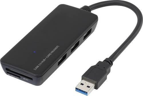 Renkforce RF-4027443 USB-Hub 3.0 mit 3 USB-A Ports und SD/microSD-Kartenleser, Schwarz - Bild 1