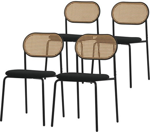 ML-Design Esszimmerstuhl 4er Set Schwarz mit Rattan-Geflecht und Polsterung - Bild 1