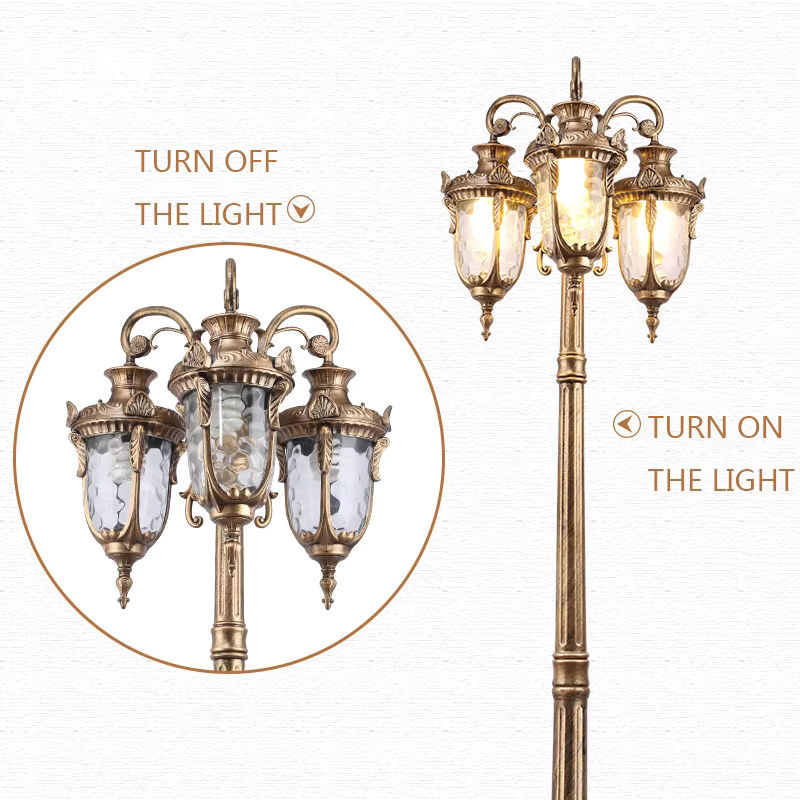 Wecus Industrielle Outdoor Straßenlampe IP54 Wasserdicht aus Aluminium und Glas für Garten und Platz, Höhe: 210 cm - Bild 3