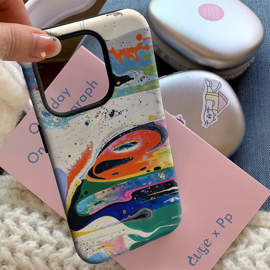 Handyhülle mit lebendigem abstrakten Landschaftsmotiv für Apple iPhone 17 16 15 14 13 12 11 Pro Max Plus, doppelschichtige Rückseite, Multicolour - Bild 4