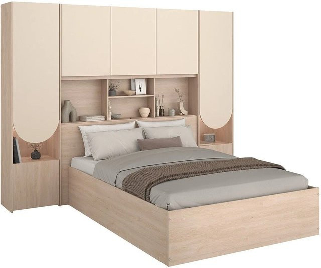 Velona Bett mit Bettkasten in Beige, Modernes Design mit Lift-up-Base, B/T/H: 140 x 190 x 265,5 cm - Bild 1