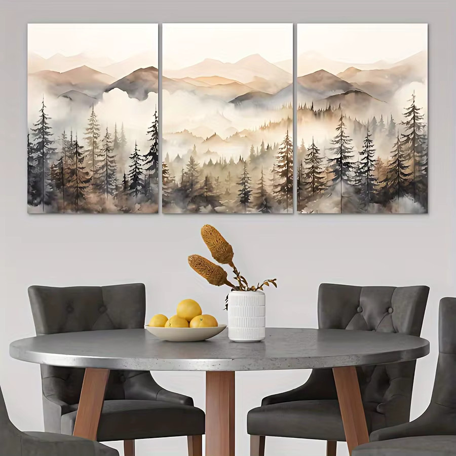 Potdemiel 3-teiliges Set abstrakte Landschaftsmalerei auf Leinwand, modern, mehrfarbig, B/H: 90 x 60 cm - Bild 3