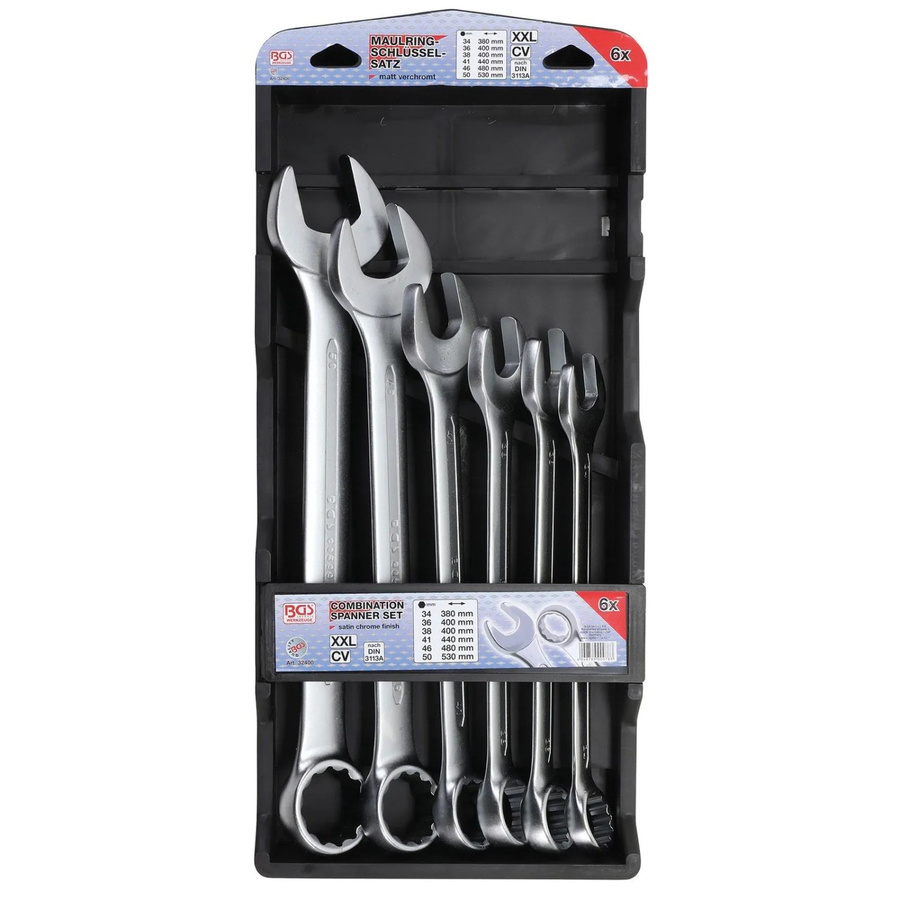 BGS Maul-Ringschlüssel-Satz extra lang aus Chrom-Vanadium, 6-teilig, SW 34 - 50 mm, silber - Bild 3