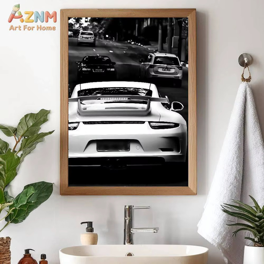 Rastar Luxus Auto Kunstposter Selbstklebender Wasserdichter Wandaufkleber in Schwarz-Weiß für moderne Wanddekoration - Bild 6