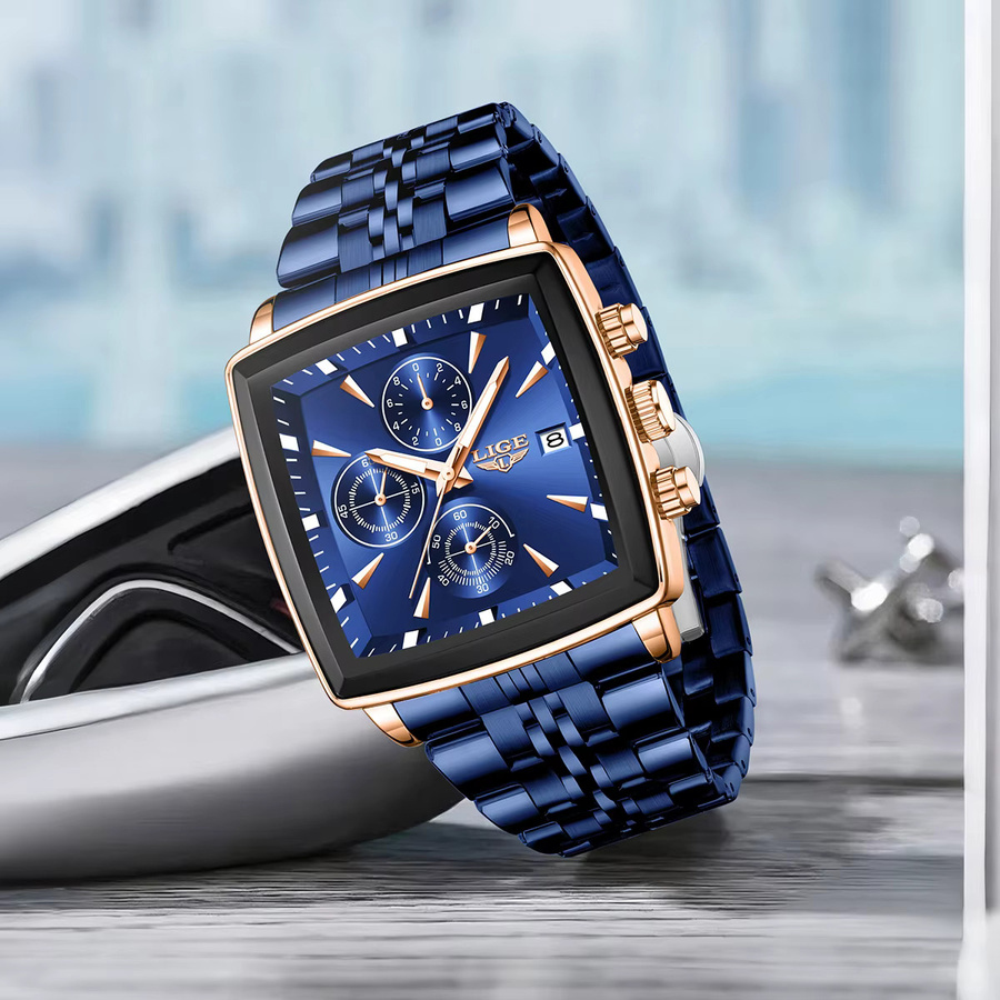LIGE Armbanduhr Quarz, Edelstahl, Blau, Herren - Bild 2