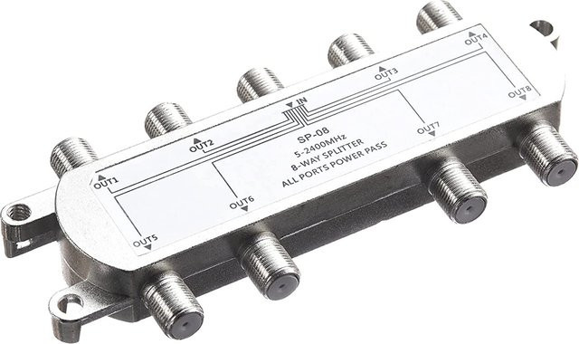 B03B Digitaler 8-Wege-Koaxialkabel-Splitter 5–2400 MHz RG6-kompatibel für analoge und digitale TV-Verbindungen sowie Internet in Silber - Bild 1