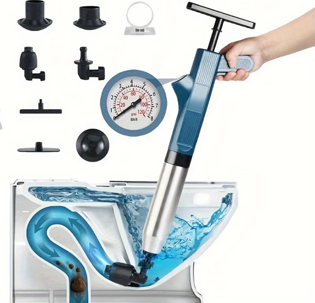 Untior Pipeline-Reinigungswerkzeug-Set mit Hochdruck-Kolben in Blau für Badezimmer, Toilette, Küche und Waschbecken zur Rohrreinigung und Entleerung von Abflussrohren - Bild 1