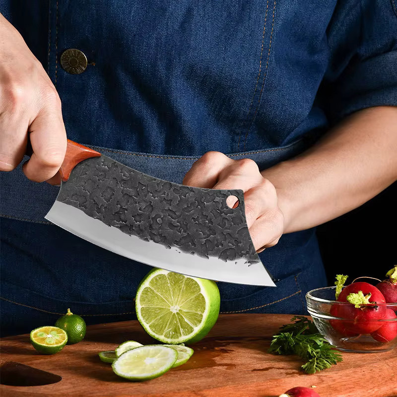 GuanQi Küchenmesser mit Holzgriff und Schutzhülle als Cleaver zum Schneiden von Fleisch, Fisch und Obst - Bild 2