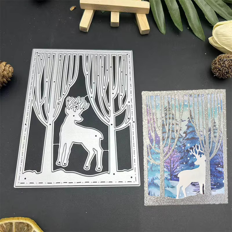 Metall-Schneideform Winter Wald Elch Muster in Silber für DIY Scrapbooking und Kartenbasteln - Bild 3