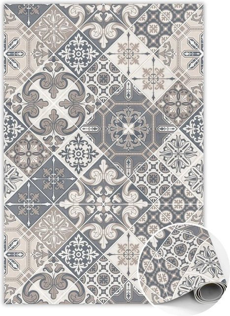 Tulup Vloerkleed aus Vinyl in Beige, Rechteckiger Teppich mit Mosaikmuster, B/T: 80 x 120 cm - Bild 1