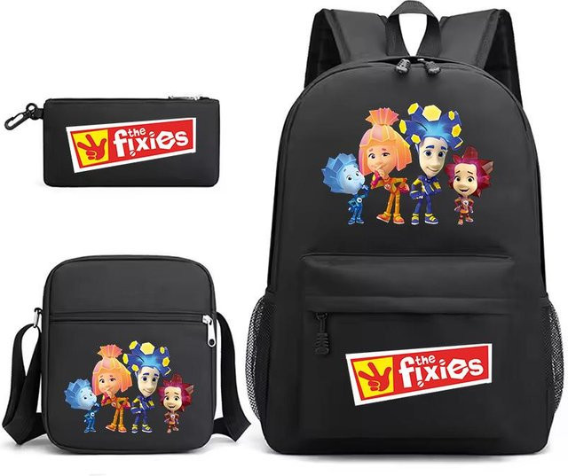 Die Fixies 3-teiliges Schulset aus Canvas mit Rucksack, Umhängetasche und Federmäppchen in Schwarz - Bild 1