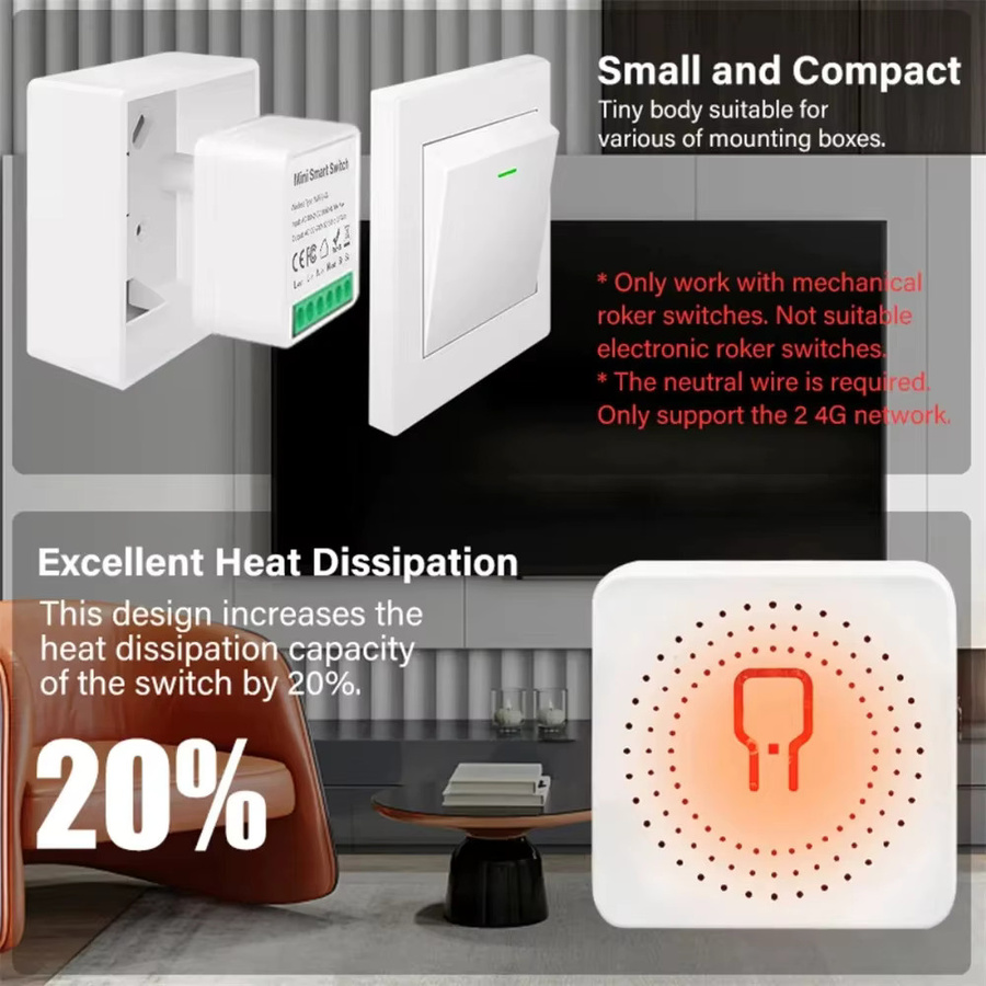 Tuya Smart Switch WLAN ZigBee Automatisierungs-Schalter Relais-DIY-Modul 20A 2-Wege mit Sprachsteuerung für Home Assistant, Weiß - Bild 2