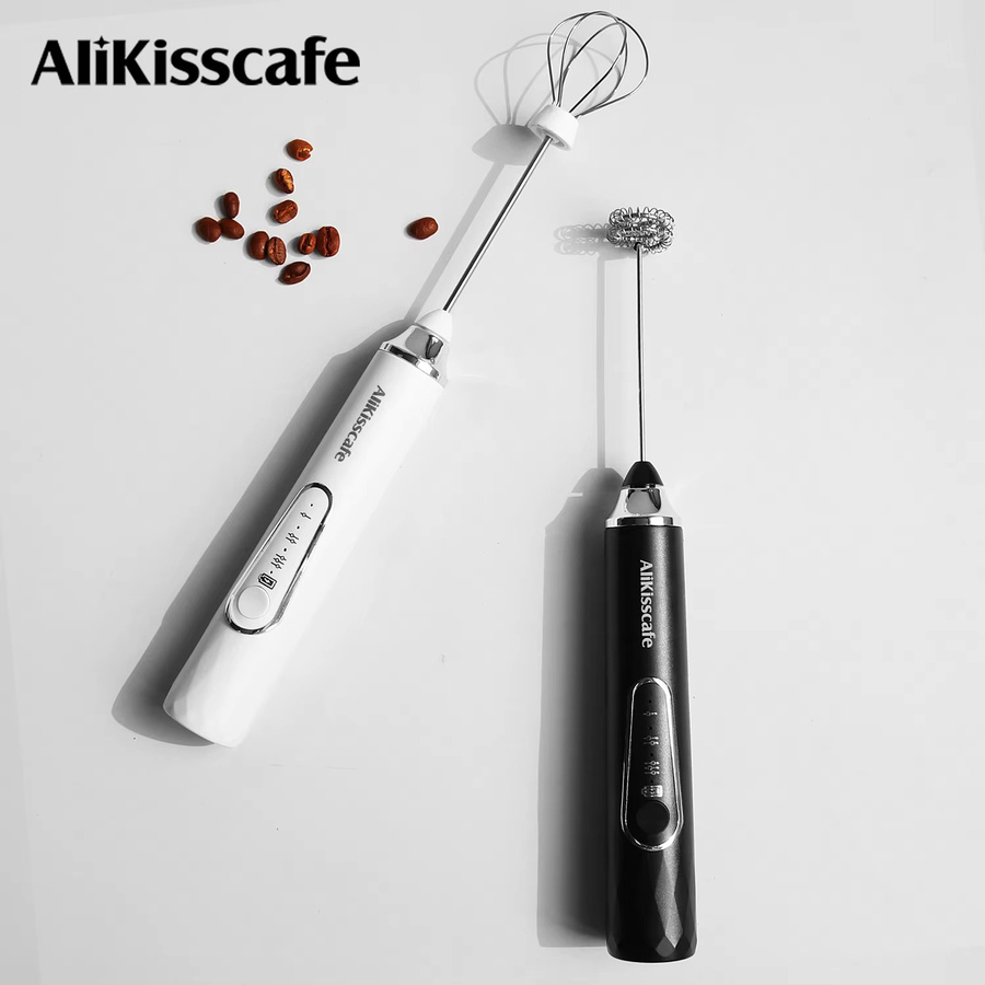 AliKisscafe Elektrischer Kaffee-Milchaufschäumer in Schwarz, Wiederaufladbarer Mixer und Barista-Zubehör für Espresso - Bild 2