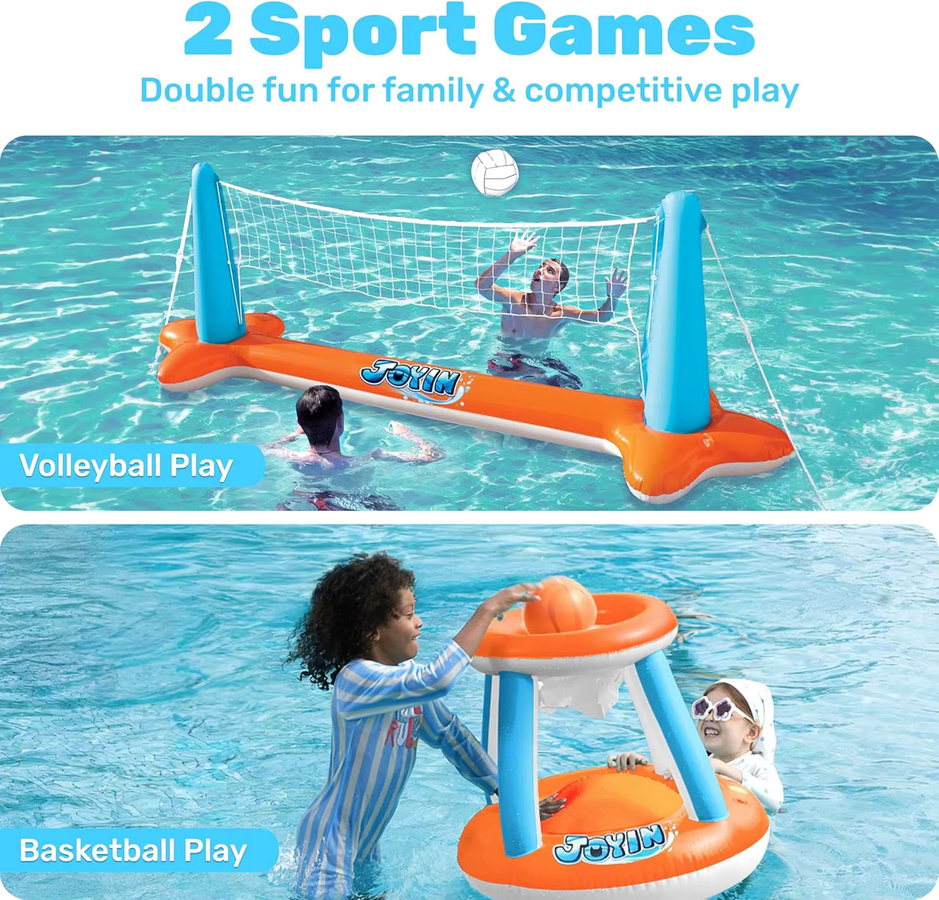 JOYFY Aufblasbares Pool-Float-Set mit Volleyballnetz & Basketballkörben, Set / Bundle - Bild 2