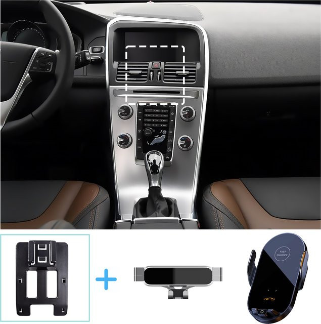 Drahtlose Handyhalterung für Volvo XC60 2009-2017 mit Schwerkraft-Mechanismus und Ladefunktion in Schwarz - Bild 1