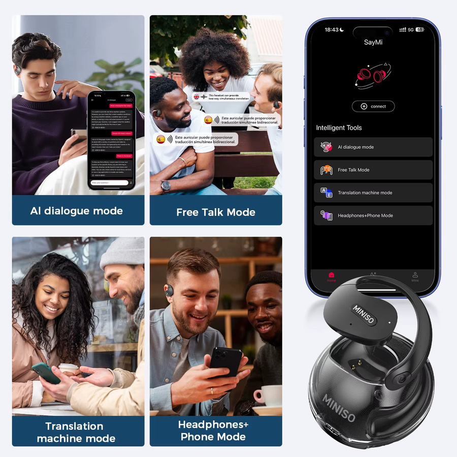 MINISO X15Pro Bluetooth Übersetzer Headset Drahtlose Kopfhörer in Schwarz - Bild 5