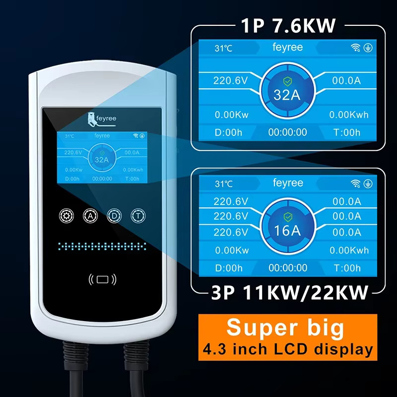 Feyree EV-Ladegerät Wallbox mit 4,3-Zoll-Bildschirm und App-Steuerung, Typ 2, 32A, 22kW/11kW/7,6kW, Weiß - Bild 3
