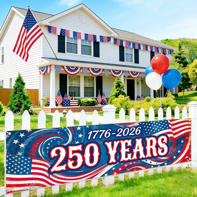 OURFETE USA 250. Jubiläumsbanner Patriotische Dekoration 1776-2026 Mehrfarbig B: 200 cm, H: 45 cm, T: 1 cm - Bild 1