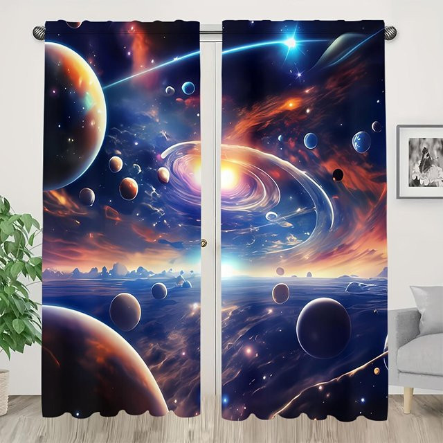 2-teiliges Set Vorhänge Galaxy Tree mit Schattendruck, halbtransparent, mehrfarbig, Breite: 100 cm, Höhe: 130 cm - Bild 1