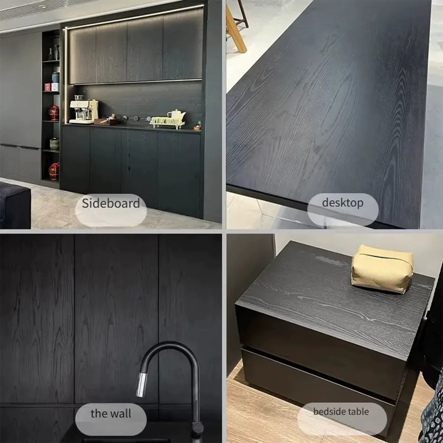 Selbstklebende Möbelfolie aus schwarzem PVC in Holz-Optik, wasserfeste Vinyl-Kontaktfolie für Schränke, Schubladen und Schreibtischplatten - Bild 5