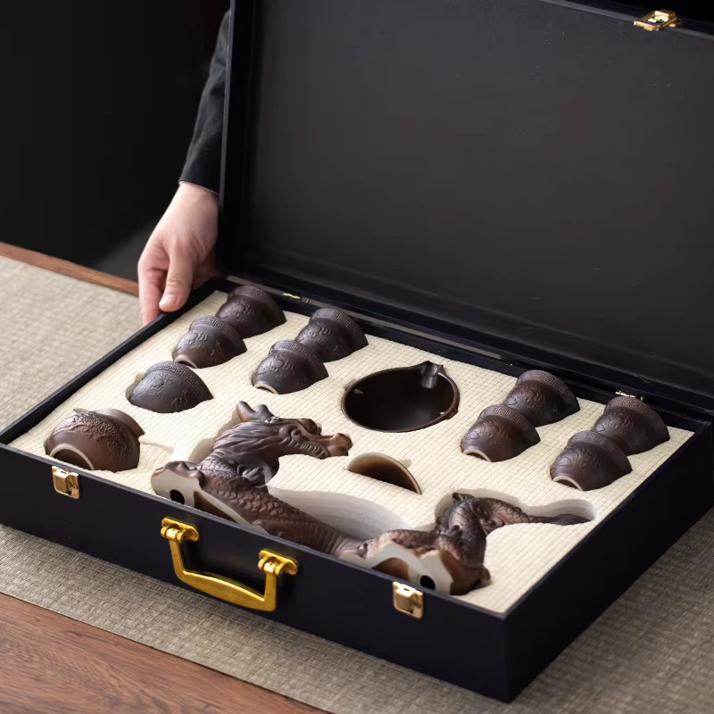 WENZHE Kreatives Lazy Tea Set aus Keramik in Braun mit halbautomatischer Drachen-Teekanne und magnetisch rotierendem Wasserablauf für chinesisches Kung-Fu-Tee - Bild 3