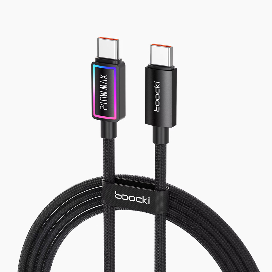 Toocki USB-C auf USB-C Schnellladekabel mit RGB-Beleuchtung, 240 W, 5 A, PD3.1 und QC4.0, Schwarz/Multicolor - Bild 6