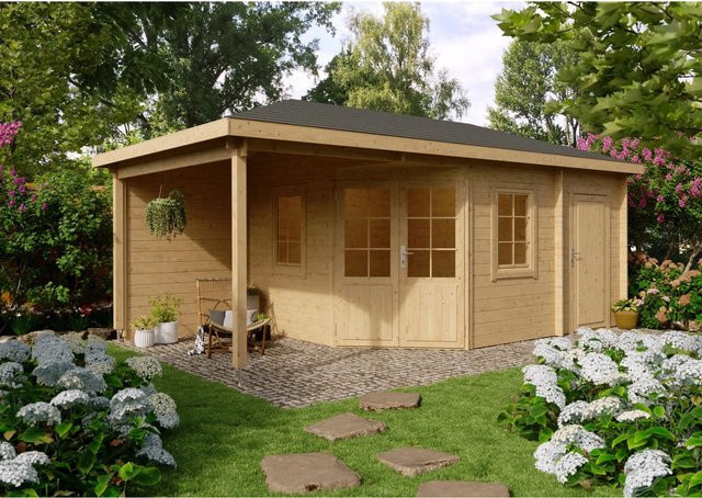 Fjordholz Gartenhaus Evelyn 3E als 5-Eck Blockhaus in Braun mit Walmdach - Bild 1