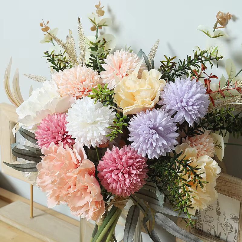 Kahaul Künstlicher Blumenstrauß mit Pfingstrosen und Hortensien in Hellrosa und Weiß für Hochzeit und Dekoration - Bild 1