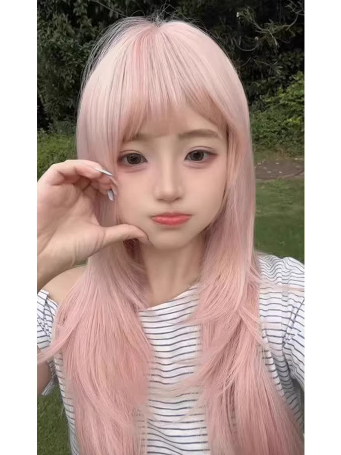 MEISU Perücke, synthetisch, gerade, Air Bangs, Rosa, Damen - Bild 4