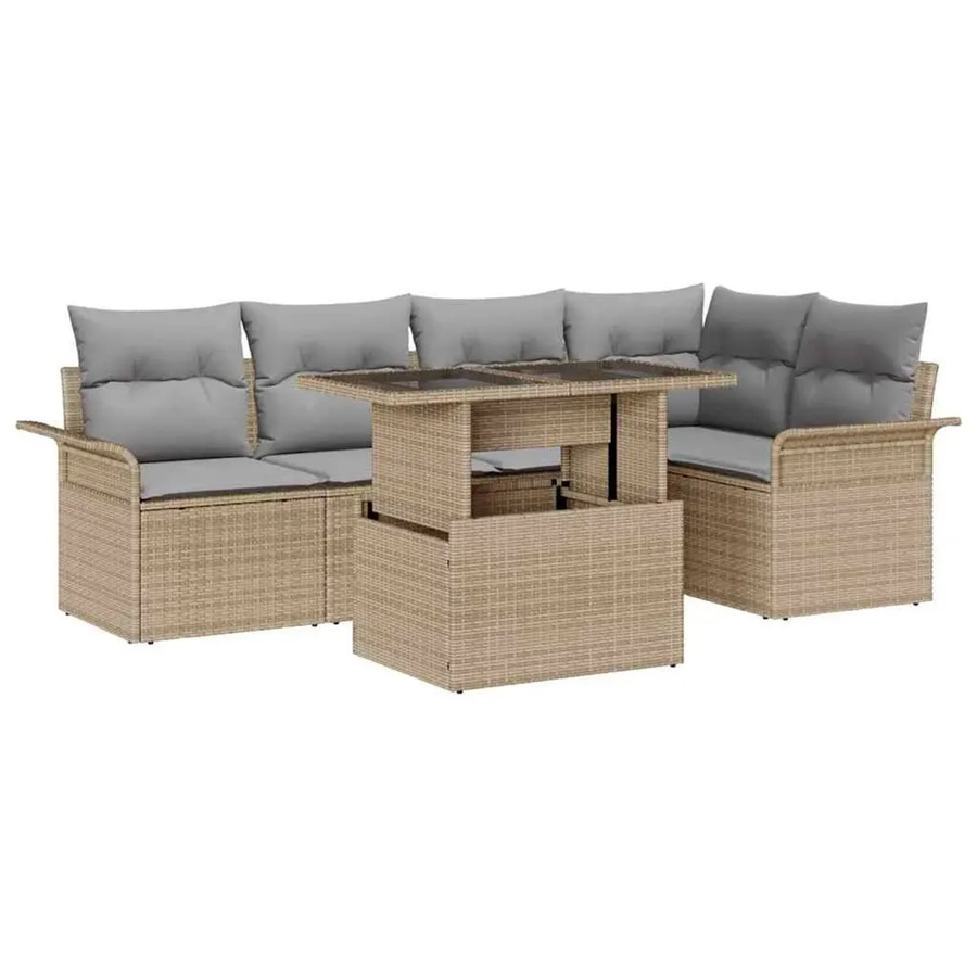 6-tlg. vidaXL Garten-Sofa-Set aus Poly Rattan in Beige mit Kissen und integriertem Stauraum - Bild 2