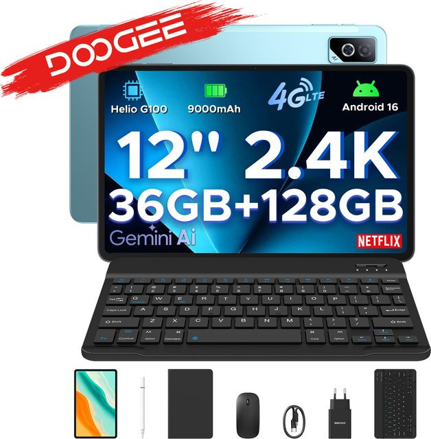 DOOGEE Tab G6 Pro 2-in-1 Tablet mit Android 16, 12 Zoll 2.4K Display, Helio G100 Prozessor, 8 GB RAM, 128 GB ROM und 9000 mAh Akku, Blau - Bild 1