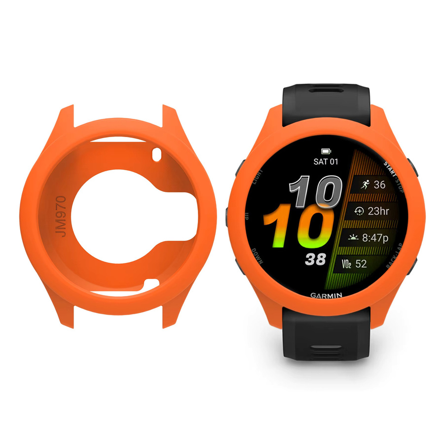 Silikon Stoßschutzhülle für Garmin Forerunner Smartwatch in Schwarz und Orange - Bild 2