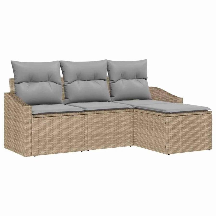 vidaXL Garten-Sofa-Set 4-teilig aus Polyrattan in Beige mit Polsterkissen und Ottoman, L-Form modern - Bild 2