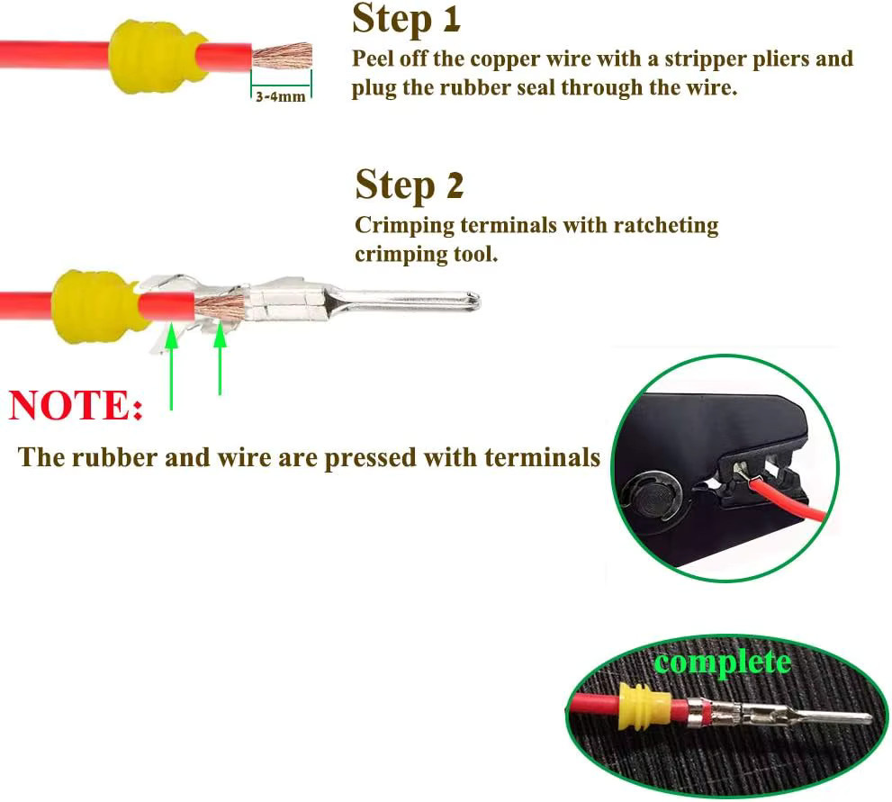 AOKIN 10er-Set Wasserdichte 3-Pin-Steckverbinder für 20-16 AWG Kfz-Kabel, Elektrische Stecker und Buchsen in Schwarz - Bild 2