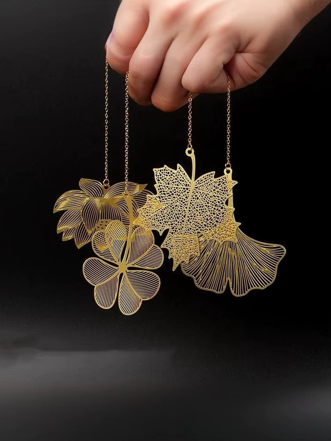 JETTING Metall Lesezeichen im chinesischen Retro-Stil mit Ginkgo Biloba, Ahornblatt oder Lotusader in Gold - Bild 3