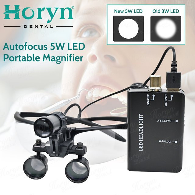 horyn Dental Lupe 2,5/3,5x, mit 5W Scheinwerfer, Schwarz, Silver - Bild 1