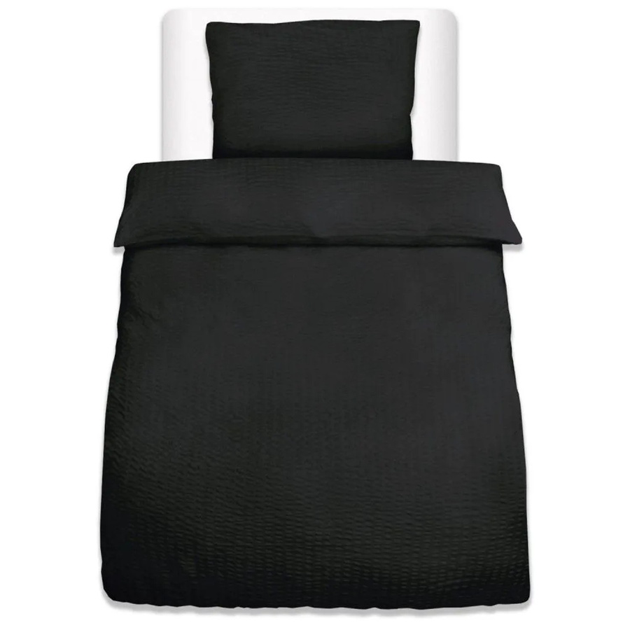 Beautissu 2-teiliges Seersucker Bettwäsche-Set aus Microfaser in Schwarz, Bettbezug B: 155 cm, H: 220 cm und Kissenbezug B: 80 cm, H: 80 cm - Bild 2