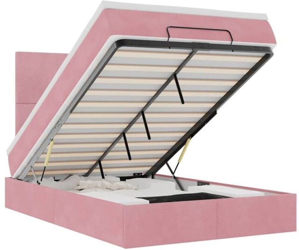 vidaxl Ottoman Polsterbett mit Matratzen und LED in Rosa und Weiß aus Samt, B/T/H: 120 x 200 x 118 cm - Bild 1