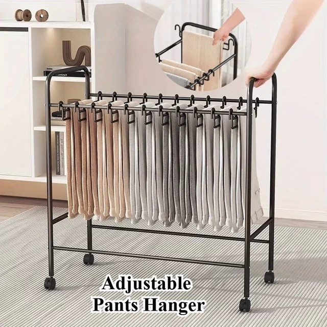 LIUSHADUOLA Verstellbarer Hosenbügel aus Metall in Schwarz als bodentiefes Hängeregal zur Aufbewahrung von Hosen und Kleidung - Bild 1