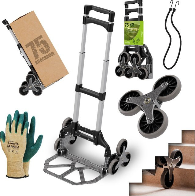 TroniTechnik klappbare Sackkarre mit Sternrad in Schwarz, höhenverstellbare Transportkarre für Treppen bis 75 kg - Bild 1