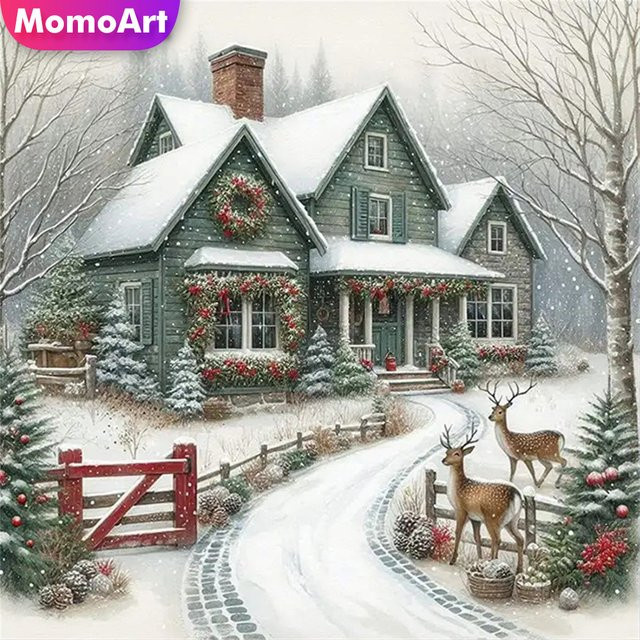 Momoart Diamantstickerei Set Winter Landschaft Haus Mosaik Muster für Erwachsene und Anfänger, Multicolour, B/B/B: 20 x 20 x 20 cm - Bild 1