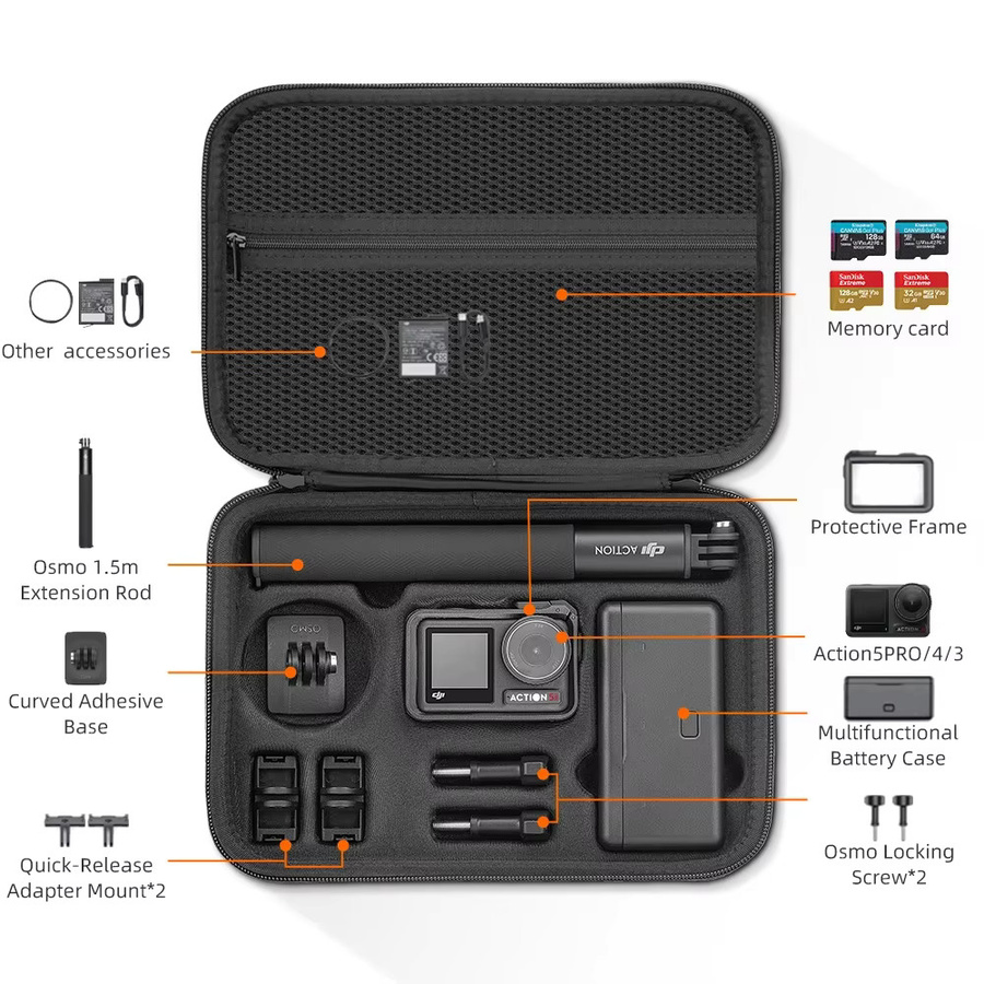 DJI Tragbare Aufbewahrungstasche in Schwarz für Osmo Action 5, PRO 4 und 3 mit wasserdichtem Schutz für Kamera, Akkus und Zubehör - Bild 2