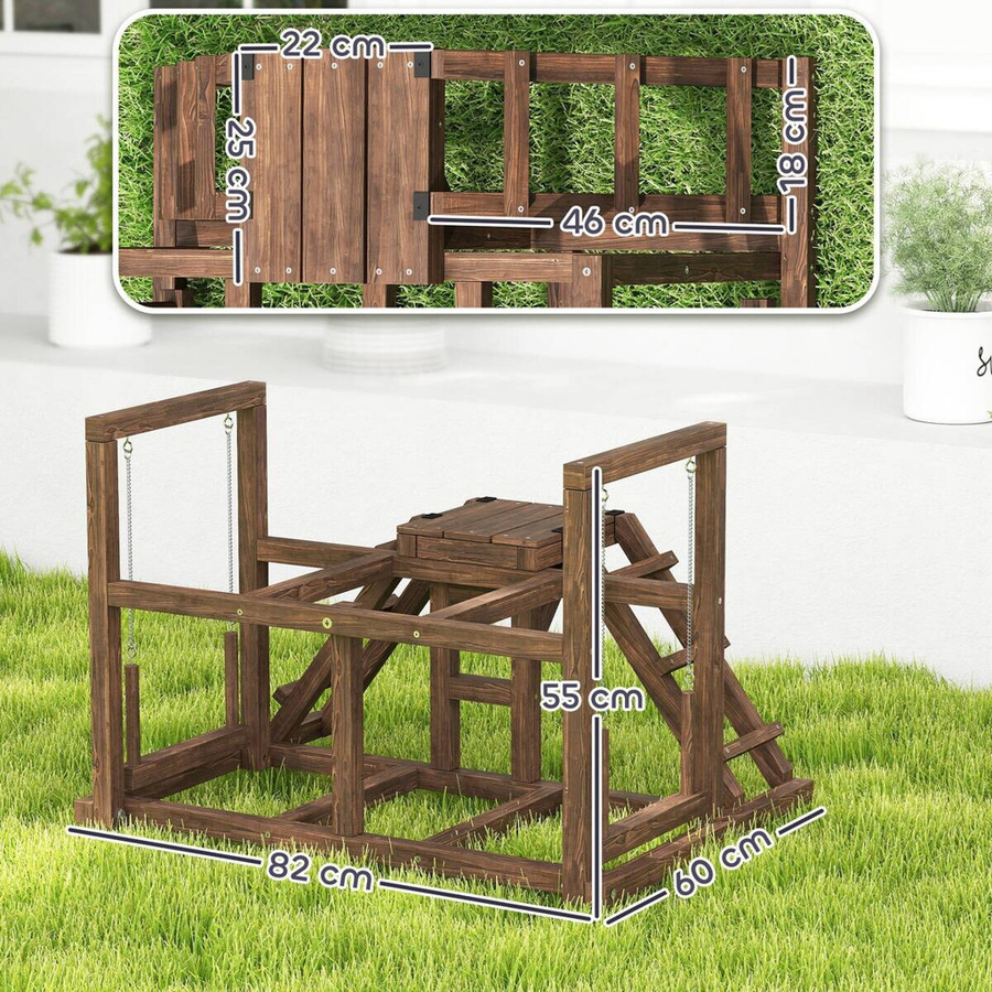 PawHut Hühner-Spielgerüst aus Holz in Braun mit Schaukel, Leiter und Plattformen, B/H/L: 60 x 55 x 82 cm - Bild 5