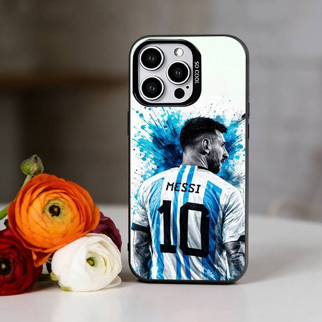 Lionel Messi Handyhülle für iPhone 11 bis iPhone 17, Buntes Silber Design Cover - Bild 1