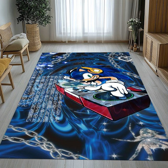 Potdemiel Retro S-Sonic Cartoon Wohnzimmer-Teppich, rutschfester Teppich für Kinderzimmer und Schlafzimmer, Mehrfarbig, Rechteckig - Bild 1