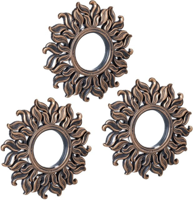 Relaxdays Sonnenspiegel 3er Set in Bronze mit Sonnenstrahlen-Design aus Kunststoff und Glas inklusive Aufhängung, Durchmesser: 24 cm - Bild 1