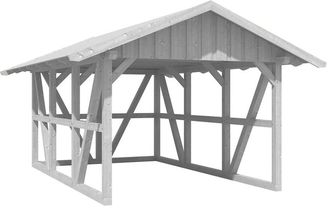 Skan Holz Carport Schwarzwald aus Fichtenholz mit Dachschalung und Rückwand in Weiß B/T/H: 424 x 600 cm - Bild 1