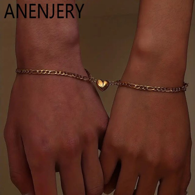 ANENJERY Armband, Edelstahl, Herz, Gold, Damen - Bild 1
